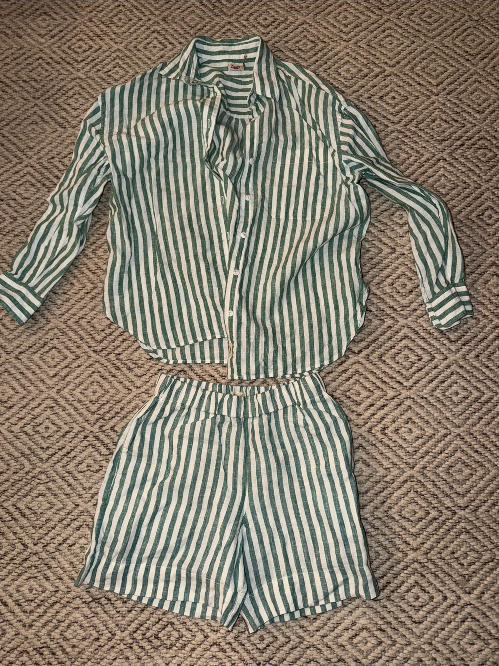 Faherty Green and White Striped Two-Piece Set